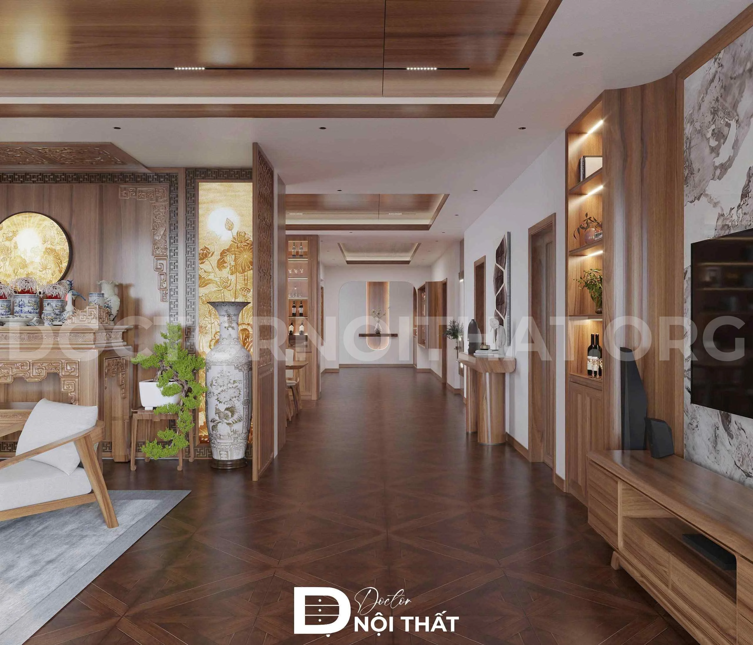 Dự án thiết kế nội thất biệt thự hiện đại gỗ tự nhiên tại Hưng Yên - Ảnh 2
