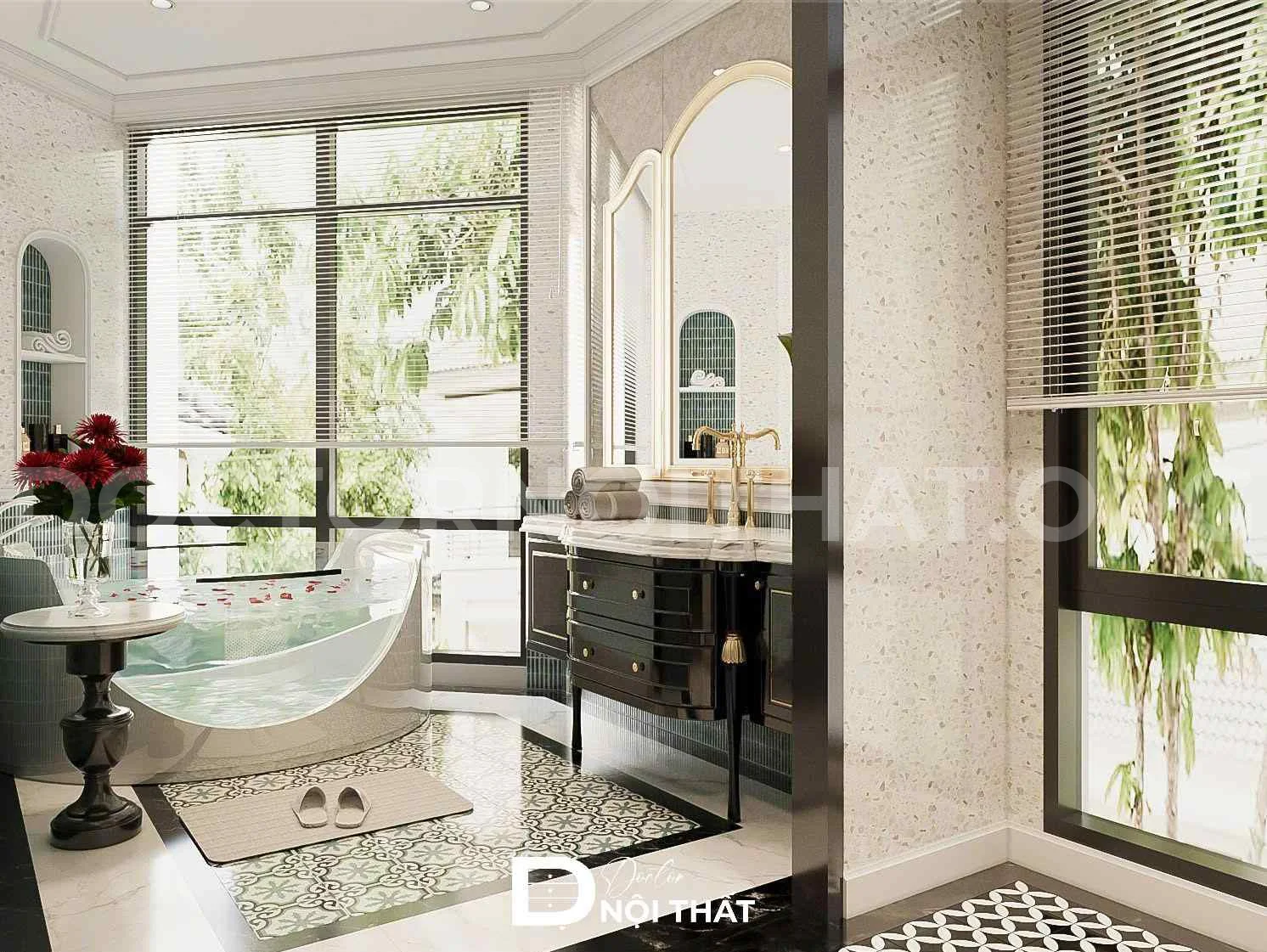 Dự án thiết kế nội thất biệt thự Indochine 183m2 tại Thái Nguyên - Ảnh 3
