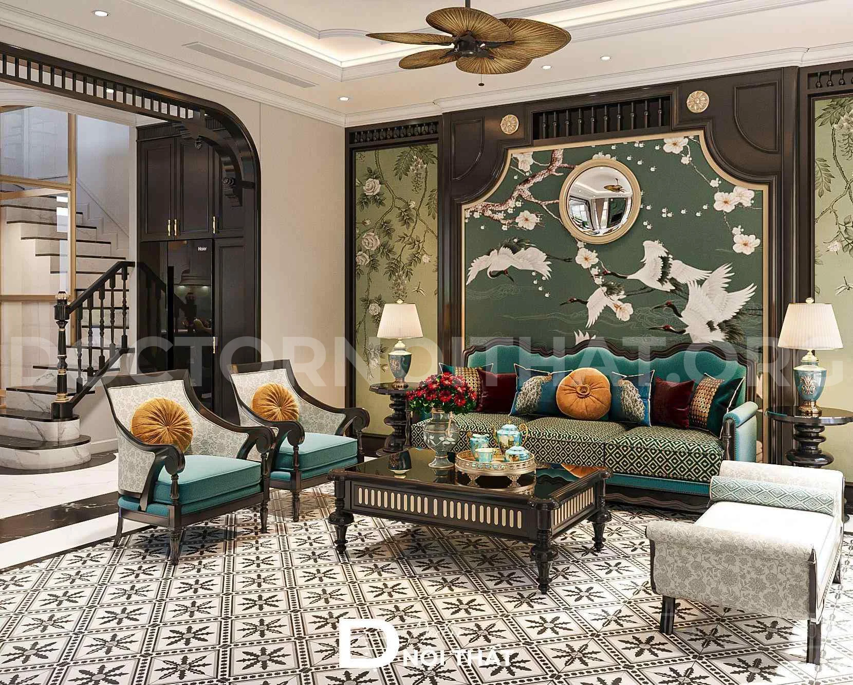Dự án thiết kế nội thất biệt thự Indochine 183m2 tại Thái Nguyên - Ảnh 4