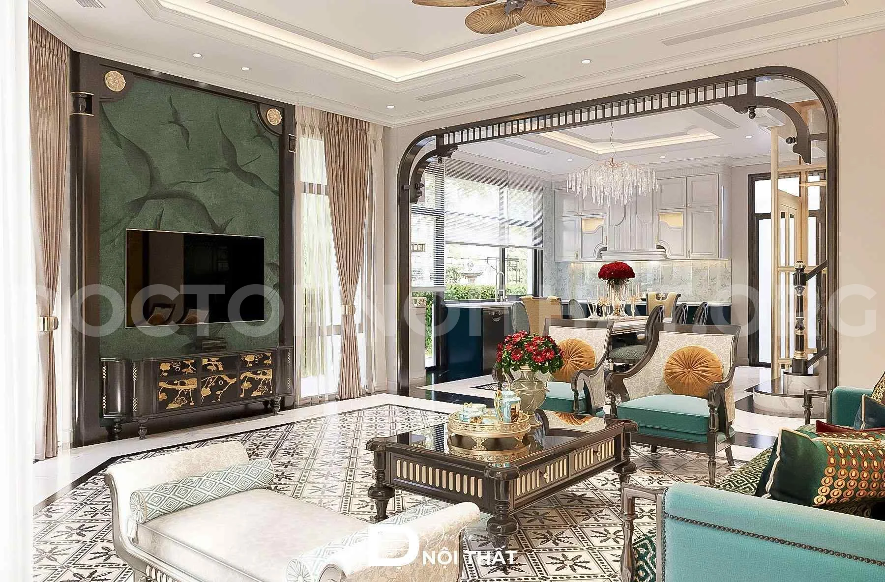 Dự án thiết kế nội thất biệt thự Indochine 183m2 tại Thái Nguyên - Ảnh 5