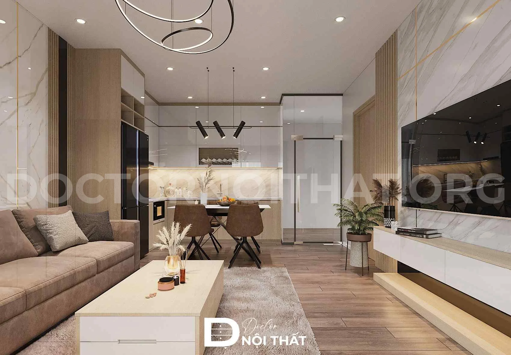 Dự án thiết kế nội thất chung cư 68m2 hiện đại tại Mipec Riverside - Ảnh 2