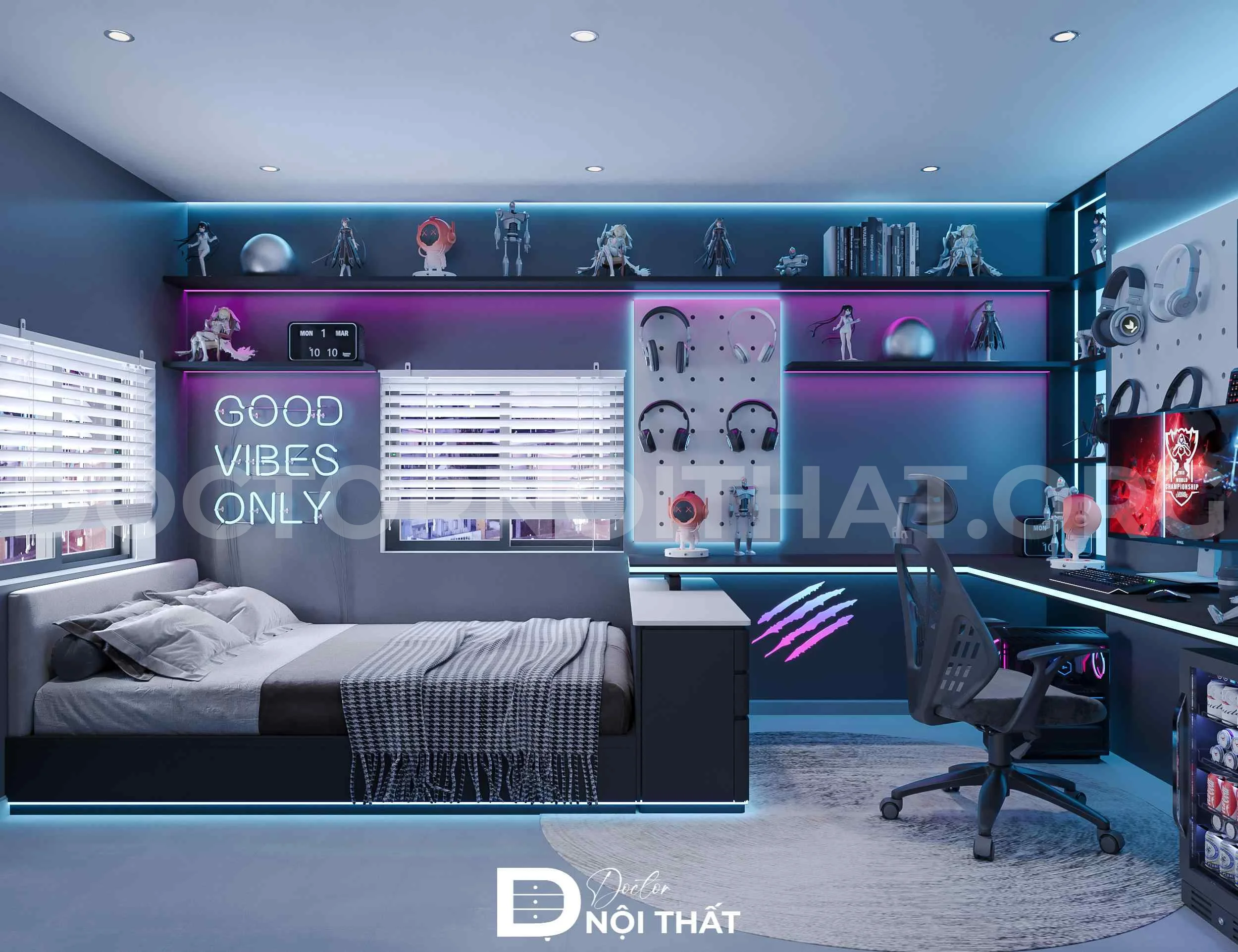 Dự án thiết kế phòng ngủ Gaming nhỏ đẹp cho em Hùng