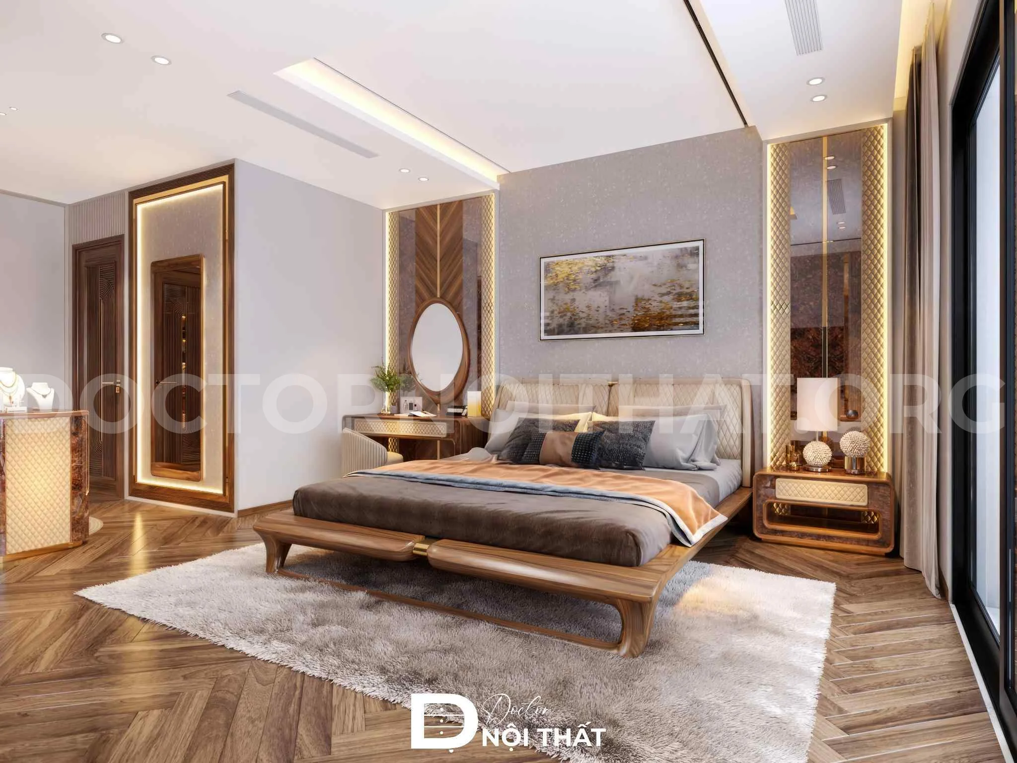 Dự án thiết kế phòng ngủ master nội thất gỗ óc chó tại Ba Vì