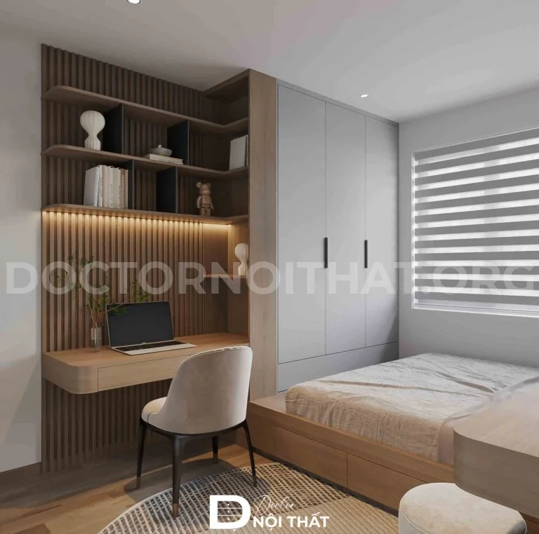 Thiết kế phòng ngủ Master Hinode City kết hợp gỗ tự nhiên