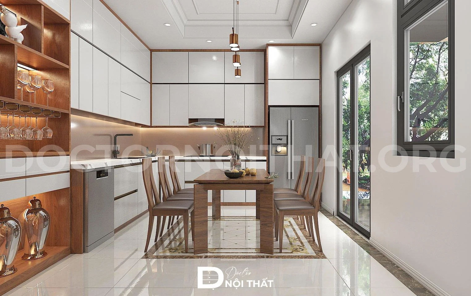 Bố trí cửa sổ trong bếp kết hợp hệ thống hút mùi để cho căn phòng luôn được thoáng đãng