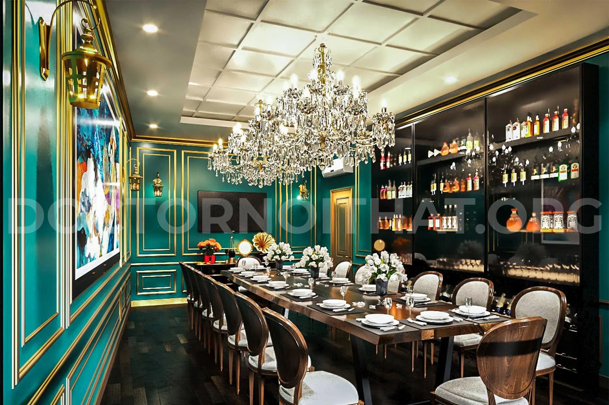 Điểm nhấn nhà hàng tân cổ điển là các hoa văn, phào chỉ trên tường (nguồn: sưu tầm)