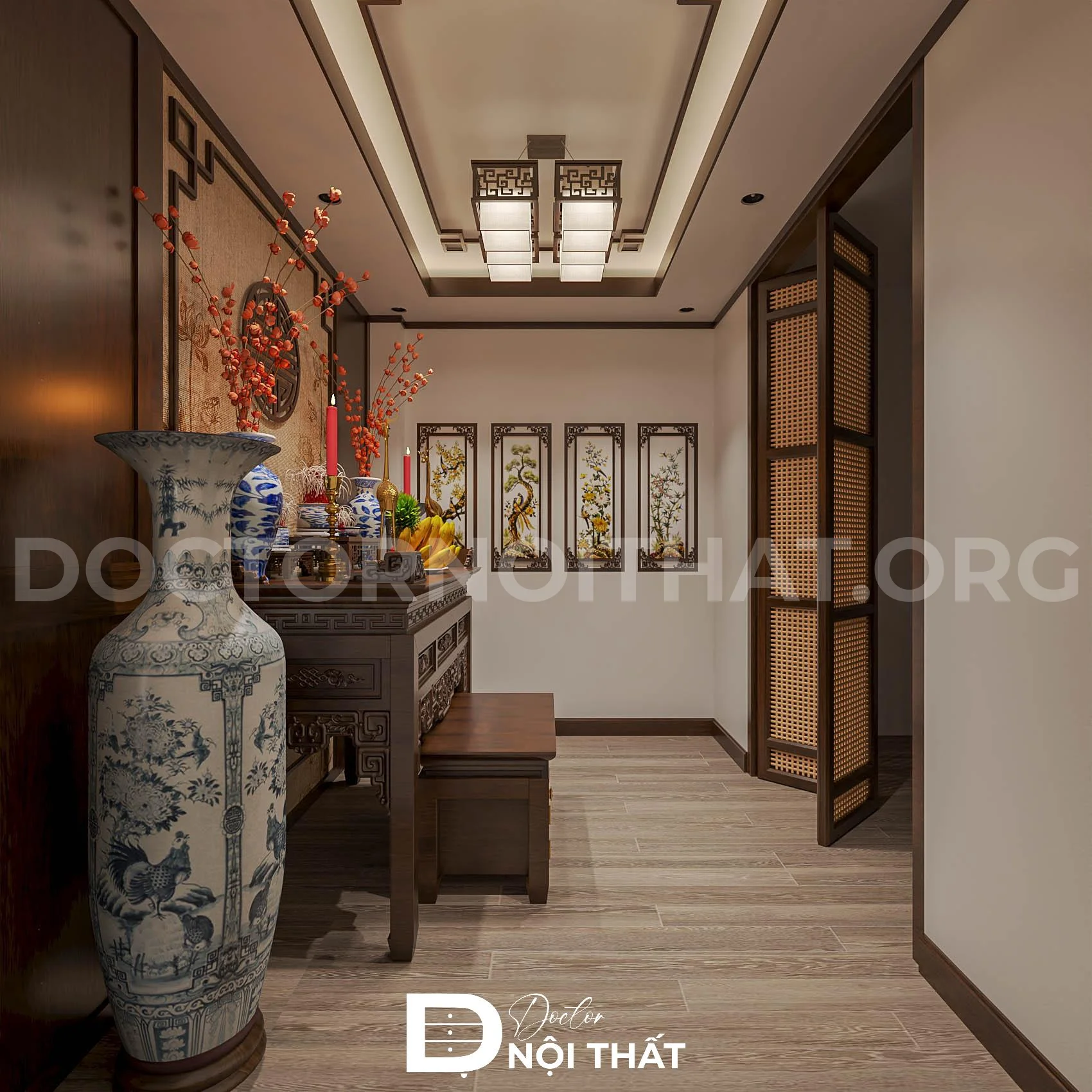 Bố trí 2 bên gian thờ bằng cặp lục bình