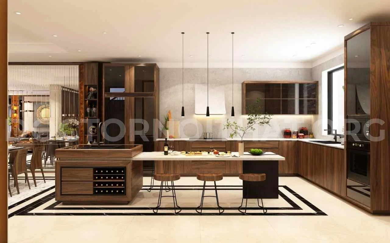 Bàn đảo kết hợp bàn ăn giúp tối ưu diện tích phòng bếp (nguồn: sưu tầm)