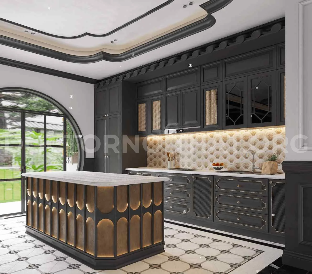 Gam màu tương phản tạo điểm nhấn đặc trưng cho phòng bếp
