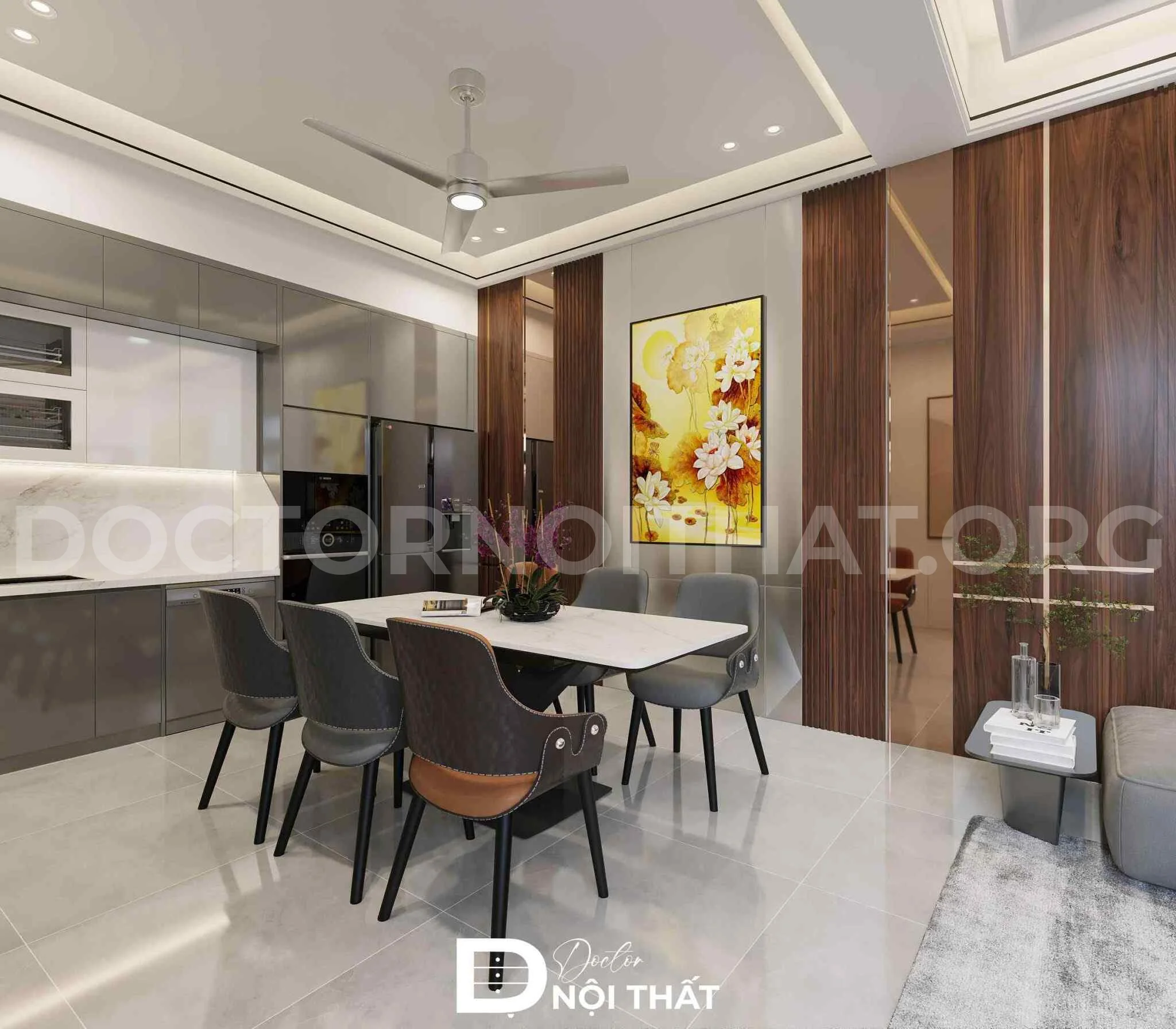 Mẫu phòng bếp hiện đại sang trọng tông màu xám ghi