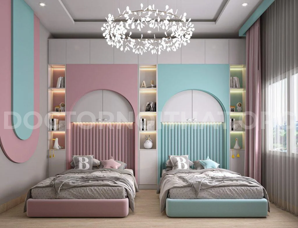 Bố trí 2 giường song song cho 2 bé (nguồn: sưu tầm)