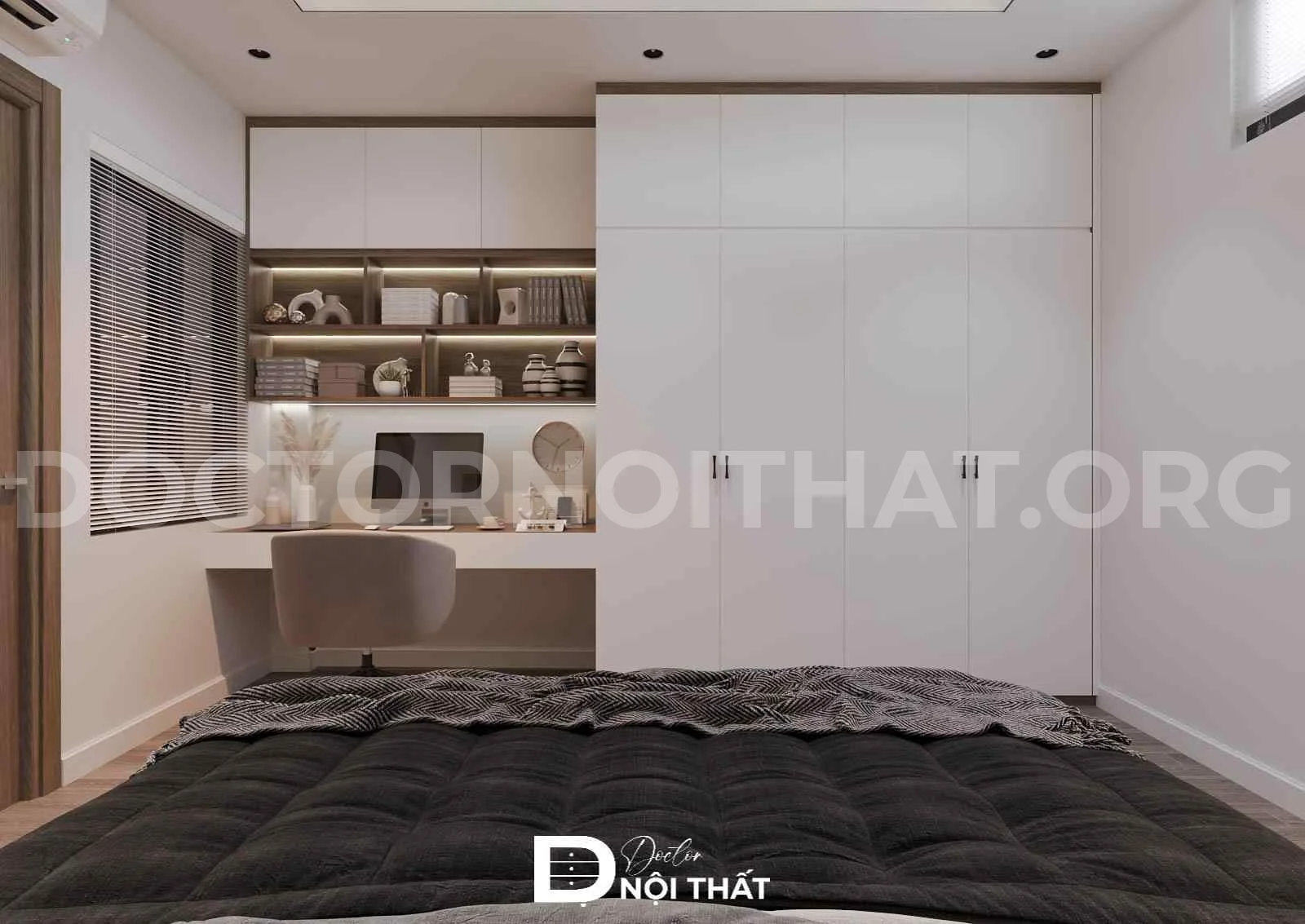 Góc làm việc chill trong phòng ngủ 17m2