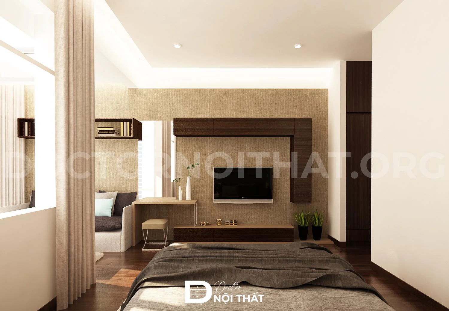 Mẫu phòng ngủ cao cấp hiện đại với điểm nhấn là đồ nội thất
