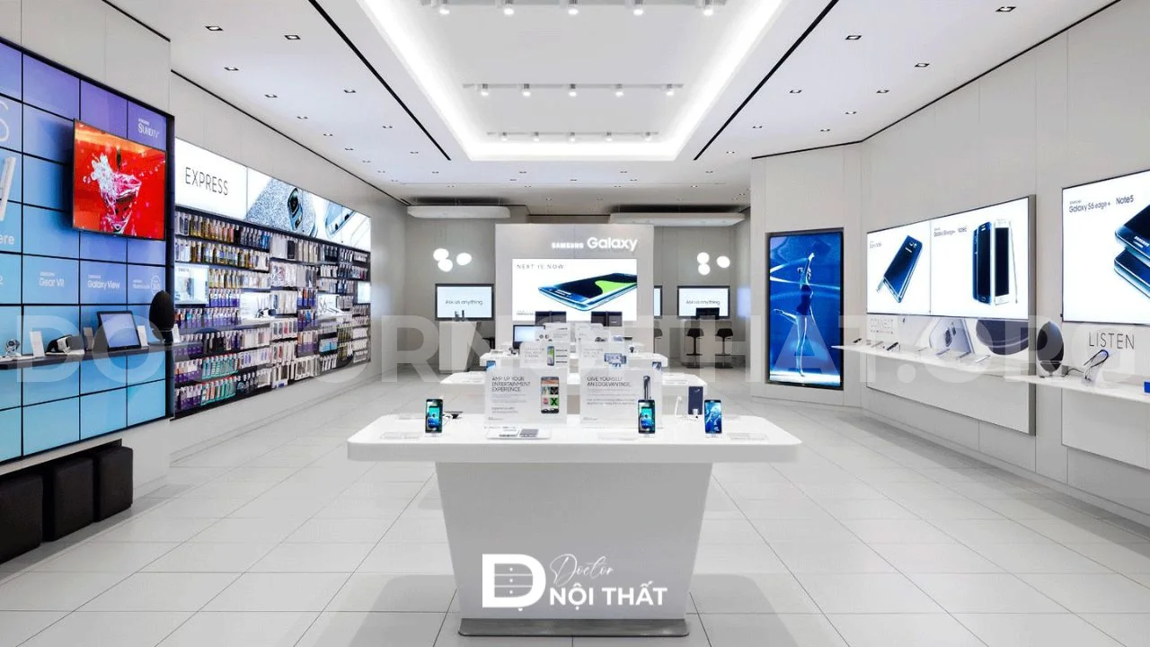 Showroom điện thoại thường có thiết kế khá đơn giản
