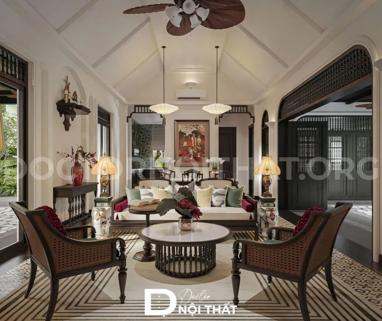 Dự án thiết kế nội thất biệt thự 225m2 phong cách Indochine tại Hải Phòng