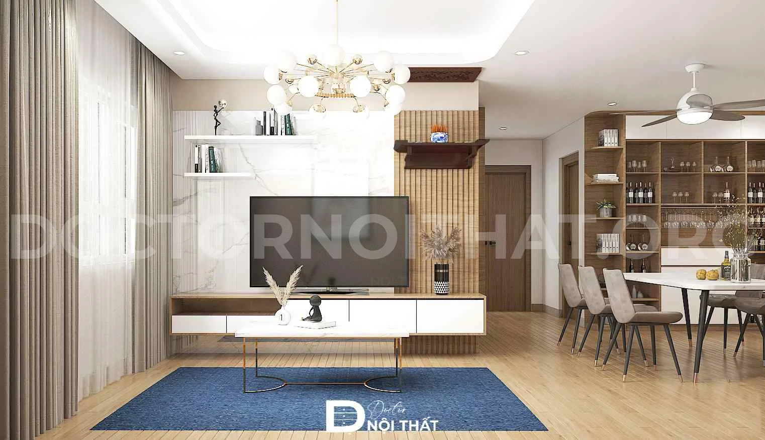 Thiết kế thi công nội thất chung cư 2 ngủ THT Newcity
