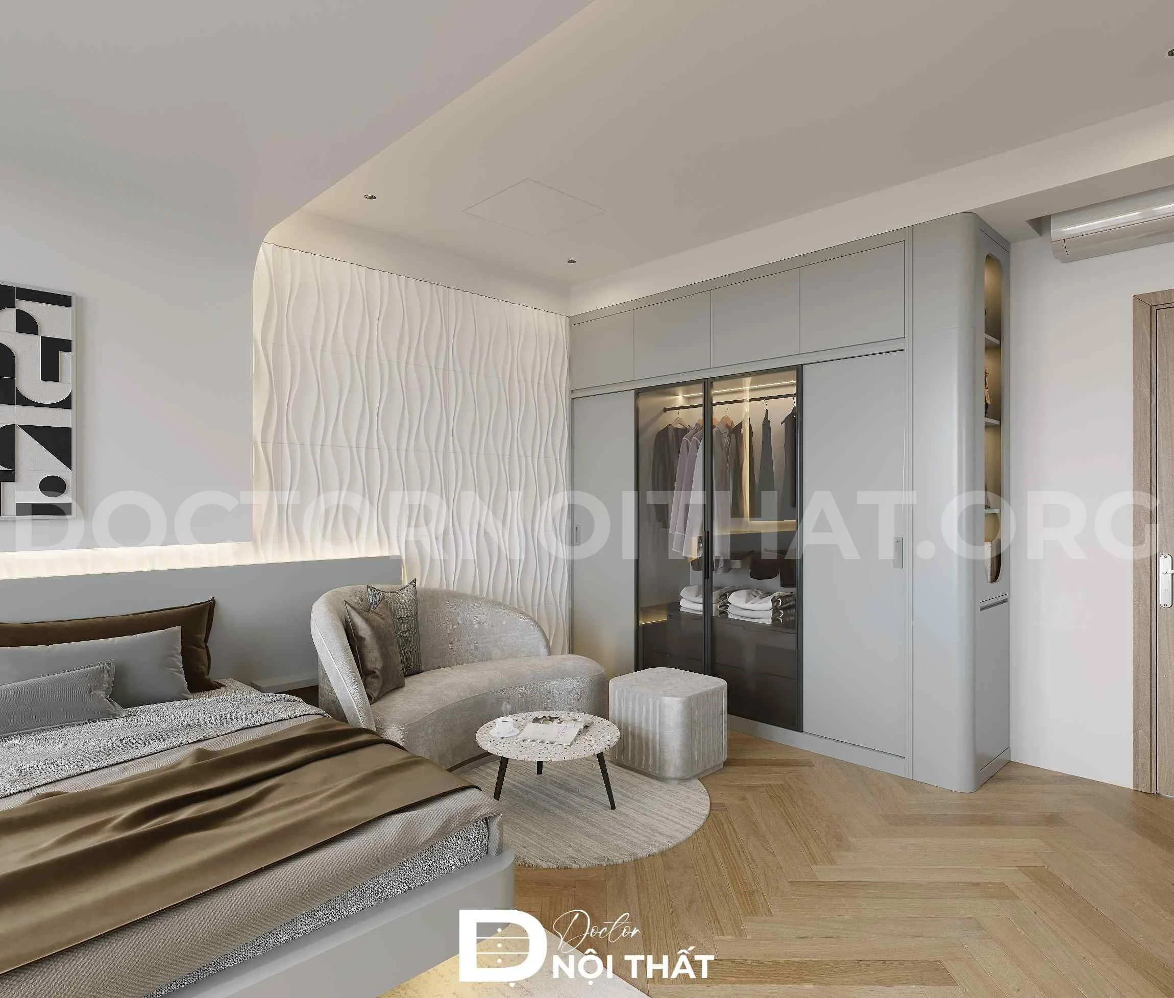 Thiết kế thi công nội thất phòng ngủ 25m2 tại Cầu Giấy - Ảnh 2